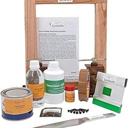 sumikrafts Screen Printing kit: Viny Black 250gm+Double Hinge Table Clamps+8 Drywall Screws Black phospated Size 3.5cm+Screen Frame Small 8”x10 pre Stretched mesh no 16-11