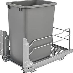 Rev-A-Shelf Pullout Trash Can for Under Kitchen Cabinets 35 Quart 8.75 Gallon with Soft-Close Slides and Rear Storage, Silver, 53WC-1535SCDM-117-picture-1