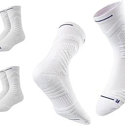 Proberos® Running Socks for Men, 3 Pairs Pack Cushioned Athletic Sports Socks, Thickened Heel & Toe, Breathable Mesh, White, Anti-Slip, Left/Right Specific, Fitness - White-image-97