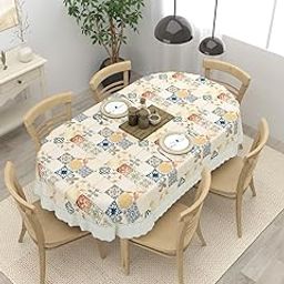 Clasiko 6 Seater Oval Dining Table Cover; 60x90 Inches or 152x228 Cms; Material - PVC; Anti Slip; Multicolor Checks-image-38