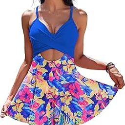 Women's One Piece Swimdress V Neck Tie Back Skirt Swimsuit Push Up Tummy Control Bathing Suits-image-12