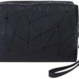 BANQLYN Multipurpose Designer Cosmetic Bag Makeup Bag Portable Waterproof Soft PU Leather Zipper Pouch, Geometric Toiletry Bag Storage Bag, for Women, Girls (Black)-image-64