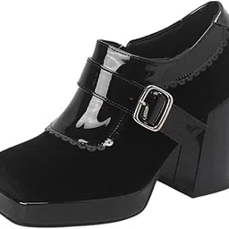 chuongkaiye Belt Buckle Square Shoes for Women Color Matching Thick Heel Footwear PU Upper Rubber Sole-picture-30