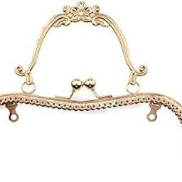 Tia Purse Frame Handle with Embossing Beads Kiss Metal Clasp for DIY Purse Bag Fashion, Clutch Bags Accessories (1, Golden frame with Antique Retro Handle-8.1In.-1Pcs)-image-52