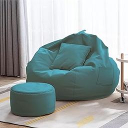 Bean Bag Chair | Bean Bags | Bean Bag with Cushion & Footrest | Original Leatherette Bean Bag with Beans (Aqua, 3XL)-picture-19