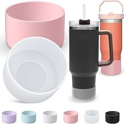 AIERSA 2Pcs Silicone Boot for Stanley Quencher Adventure 40oz Tumbler with Handle & Stanley IceFlow 20oz 30oz, Protective Water Bottle Bottom Sleeve Cover, 1 Pink 1 Clear-image-27