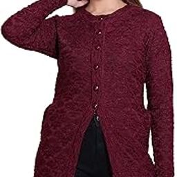 Woollen Women's Long Cardigan(8372MagentaXXL)-image-98