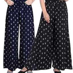 Printed Palazzo Pants for Women and Girls – Western Style Combo (Free Size, Waist 28-36 Inches) – Lightweight & Comfortable Trousers for Casual Wear Multicolour-image-69