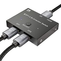 ETZIN DisplayPort Switch, Bidirectional DisplayPort 1.4 KVM Splitter 2 Input 1 Output - Supports 8K 4K 1080P, Manual DP Switcher for Monitor etc EPL-540H-11