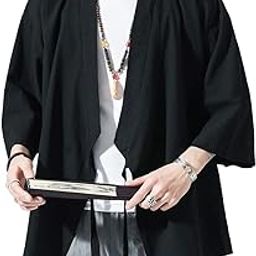 Men's Kimono Cardigan Jacket Japanese Style Flying Crane Seven Sleeves Open Front Coat-picture-49
