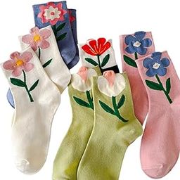 5/6/10/12 Pairs Floral Cute Socks for Women Kawaii Design Cottagecore Colorful Casual Dress Athletic Crew Socks Pack-image-3