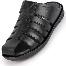Men's Genuine Leather Multi Strap Back Open Slip On Closed Toe Dress Sandals-11
