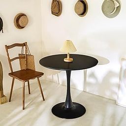 Anamino Wooden Round Pedastal Base Coffee Table/Accent Table/Tea Table/Dining Table/Sofa Side Table with Modern Tulip Design for Living Room Bedroom Balcony (Black)-22