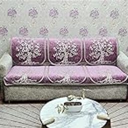 Kreeva Velvet Floral 6 Piece 5 Seater Sofa Cover and Chair Set (3+1+1), Onion Purple-image-13