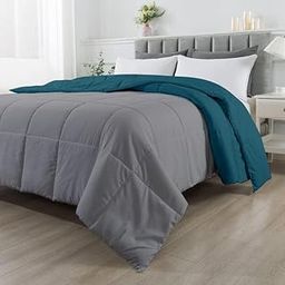 COZY COUTURE Reversible Soft Microfibe 350 GSM Microfiber Reversible AC Printed Comforter/Blanket for Winter/Quilt/Duvets (Grey & Teal)-image-40