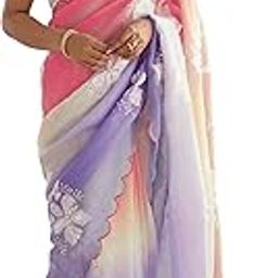 Women's Scalloping Border | Shimmer Pure Chiffon Crushed Sarees For Women Stylish| Sequence Embroidery Saree With Unstitched Blouse Piece-image-42