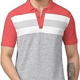 Red Trendy Colour-Block/Graphic Printed Collar/Polo Neck T-Shirt for Men-image-61