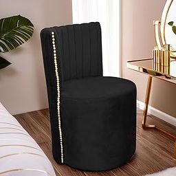 RIBAVARY Luxury Velvet Ottoman Chair Pouffe Stool–Modern Round Soft-Padded Chair for Dining Room, Living Room/Cafeteria Seating/Bedroom and Dressing Area/Ottoman with Backrest (Black)-image-23