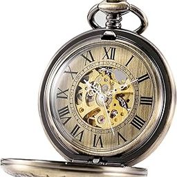 Automatic Mechanical Pocket Watch Half Hunter Case Steampunk Skeleton Dial for Men Women-image-31