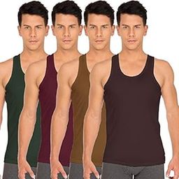 Men's Cotton Vest Combo Pack (Pack of 4) Green, Maroon, Gold, Brown-23