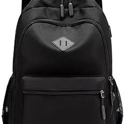 Unisex Casual Lightweight Fashion Backpack with USB Port, Large Capacity Schoolbag for Men and Women (Black)-14