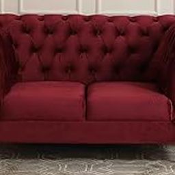 Sixpine Premium Velvet Fabric Tufted 2-Seater Curved Chesterfield Sofa|High-Density Foam, Solid Wooden Frame & Polished Legs, Modern Living Room Sofa (Red, 2 Seater)-image-24