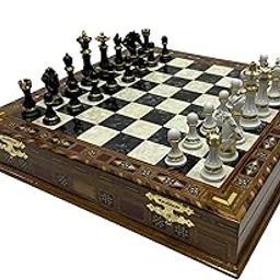 Antochia Crafts 16.5 Inches Large Chess Set - Wooden Chess Board with Mosaic Details and Legendary Hand Painted Luxury Chess Pieces (Black)-image-9