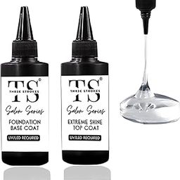 THR3E STROKES 2 Pcs 100ml No Wipe Gel Top Coat and Base Coat Set - Glossy Finish, Long Lasting, LED Nail Lamp Compatible, Nail Art Design Manicure Gifts for Women-4