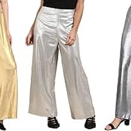 Women's Stretch Fit Poly Cotton Palazzo (SriSaras-ShimarPalazzo-1_Golden Silver And Dark Silver_Free Size)-image-34