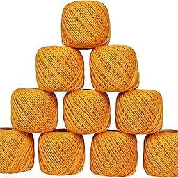 TIMESETL Crochet Thread Set Of 10 Ball, Size 20 Gram 55 To 60 Mtr Approx (Golden Yellow), Cotton, 200 Gram-image-58
