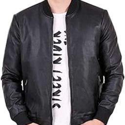 Men's Ribs Faux Leather Jacket | Black Slim Fit Design | Zipper Closure, Ribbed Collar, Stylish Look, and Comfortable Fit for Casual and Formal Wear-image-47