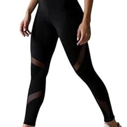Women's Black High-Waist Mesh Panel Active Leggings-image-78