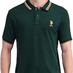 u.s. polo assn. U.S.Polo Association Men's Green Solid Polo Collar Half Sleeve Casual Cotton Slim Fit T-Shirts-picture-27