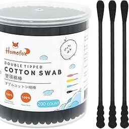 200 Count Cotton Swabs Double Tipped Organic Cotton Buds Round & Spiral Soft Gentle Chlorine-Free (Black)-image-36