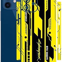 AtOdds - Compatible for iPhone 12 Mini - Mobile Back Skin Sticker Wrap - Lamination - Rear Screen Guard Protector (Coverage - Back+Camera+Sides) (Design - Yellow Cyberpunk)-image-20