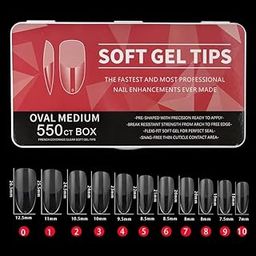 Styfy Nail Tips | Soft Gel Full Cover Nails | Half Matte Acrylic Nail Tips Artificial False Nails with Box Fake Nail Extension for Nail Salons DIY Nail Art (Oval Medium Nail Tips, 550 pcs)-0
