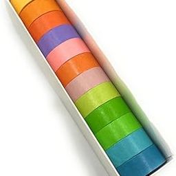 Imicreate 12 Rolls Paper Tape Rainbow Washi Tape Candy Color Sticky Paper Masking Adhesive Tape Scrapbooking Accessory diy decoration, greeting card decoration, school project work-image-69
