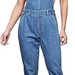 Women's Blue Solid Regular Fit Full Length Denim Dungaree-picture-5