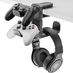Kawano Shingei Controller/Headphone Stand, Holds 3 Devices Simultaneously, Space Saving, Headphone Hanger, 360° Rotation, Cable Storage, Stability, Anti-Slip, Compatible with a Wide Range of Models-2