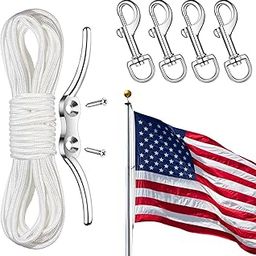 Flag Pole Rope Kit Flag Pole Hardware Parts Repair Kit Flag Pole Rope with Rope Cleat Hook and 4 Pcs Zinc Alloy Swivel Snap Clips for Outdoor Flag Pole Accessories Clothesline Swing Camping(50 ft)-image-66