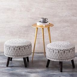 nestroots Ottoman Stool for Living Room with Side Table Combo |Night Table Stand with Foot Stool Ottoman pouffes for Sitting Home décor Furniture (Grey)-picture-20