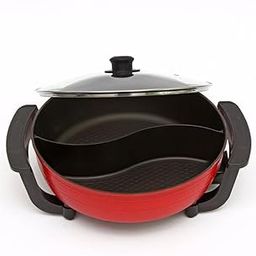 Mugath Electric Hot Pot with Divider,2 in 1 Shabu Shabu Hot Pot Korean BBQ Grill, Barbeque Hotpot 1300W / Large soup pot,Separate Temperature Control & Glass Lid, Electric non stick cooker -6L-24