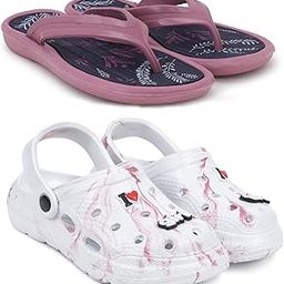 Combo Pack of 2 Slipper/Flip Flops/Slides/Clogs/Sandals for Women (V-Sflower Vs WCL-Love-Girl)-image-53