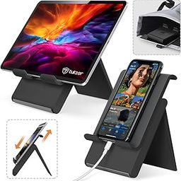 Tukzer Foldable & Portable Desktop Telescopic Smartphone Tablet Table Stand with Adjustable Height, Angle & Silicone Pad Supports Upto 11 Inch(27cm) Tab for Android & Mobile (Black)-13