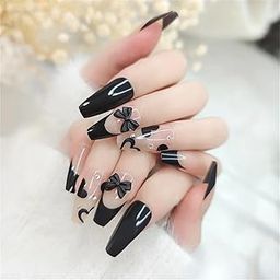 Nakhi 24 Reusable Artificial Fake Nail Set | Base Peach colour with Black Bow or black Tip Design Glossy Nails | Lightweight & Long Lasting| Quick Fix For Festivals & Special Occasions-picture-5