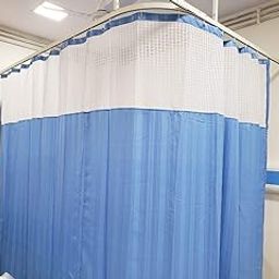 Hospital Privacy Curtain, Blue and White Mesh Top, Medical Room Divider Screen Hospital Partition Curtains with Square net on top for ICU and Wards Curtains (Blue, 7 FEET Height 4 FEET Width)-3