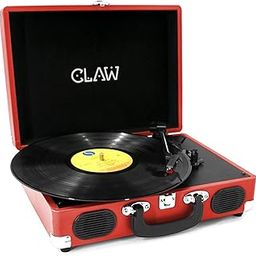 Claw Stag Portable Vinyl Record Player Turntable with Built-in Stereo Speakers, Volume Control Knob, AUX Input and RCA Output, 78 RPM Speed, High Qualiy Diamond Stylus and Headphone Jack (Red)-image-11