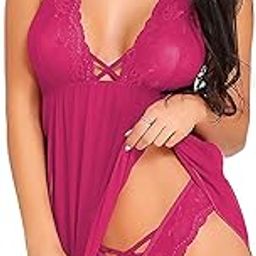Baby Doll Nightwear Robe/Kimono Lingerie/Negligee/Sleep Dress & Bra Panty Hot & Sexy for Honeymoon/First Night/Anniversary |for Women/Ladies/Girls with Panty (Rose Red (Rani), 1)-image-87