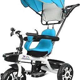 BABY SMILE Play Kids/Baby Tricycle with Safety Guard Rail for Kids 2 to 5 Years Boys with Parental Control Trike Cycle 4-in-1 Kids Tricycle with Adjustable Canopy, Parent Push Handle (Blue)-image-34