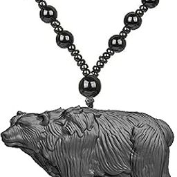 Casual Bear Necklace for Men Women Playful Black Beaded Chain Handmade Jewelry Gift for Animal Lovers Birthdays Camping Trips Nature Themes Comfortable Stylish Pendant-19